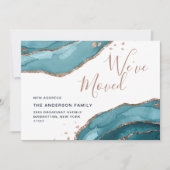 Roze Goud Blauwe Waterverf Agaat Nieuw Adres Verhu Aankondiging (Voorkant)