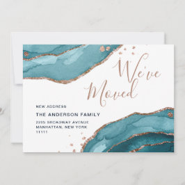 Roze Goud Blauwe Waterverf Agaat Nieuw Adres Verhu Aankondiging