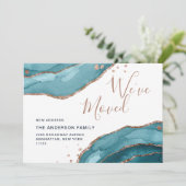 Roze Goud Blauwe Waterverf Agaat Nieuw Adres Verhu Aankondiging (Staand voorkant)