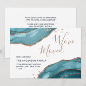 Roze Goud Blauwe Waterverf Agaat Nieuw Adres Verhu Aankondiging (Voorkant / Achterkant)