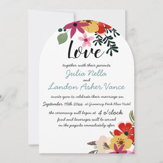  roze goud Blauwgroen flora fauna Uitnodiging (Voorkant)