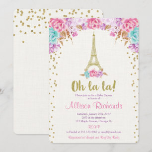 Roze goud blauwgroen Paris baby shower nodigmeisje Kaart