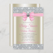 Roze Goud Bling Glam Baby Meisje Douche Kaart (Voorkant / Achterkant)