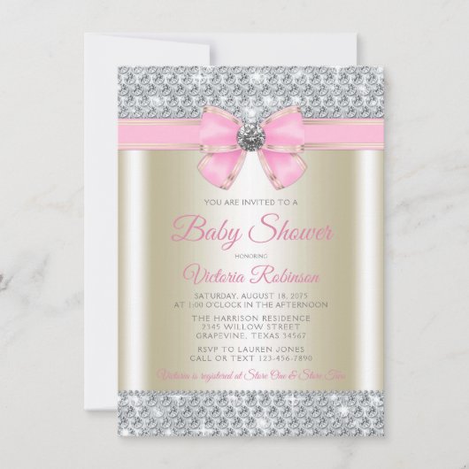 Roze Goud Bling Glam Baby Meisje Douche Kaart (Voorkant)