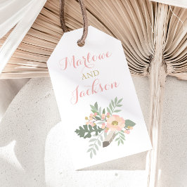 Roze Goud Bloem Boho Monogram Huwelijksgunst Cadeaulabel