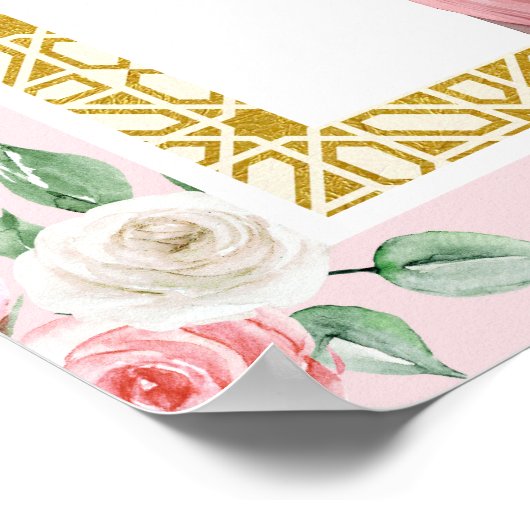Roze Goud Bloemen Anand Karaj Bruiloft Welkomstbor Poster (Hoek)