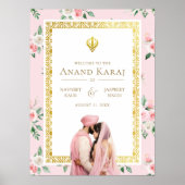 Roze Goud Bloemen Anand Karaj Bruiloft Welkomstbor Poster (Voorkant)