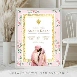 Roze Goud Bloemen Anand Karaj Bruiloft Welkomstbor Poster