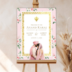 Roze Goud Bloemen Anand Karaj Bruiloft Welkomstbor Poster