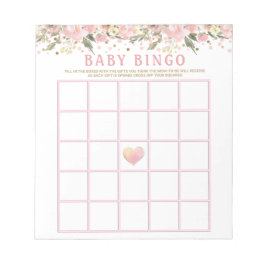 Roze Goud Bloemen Baby shower Bingo Spel Kaarten Notitieblok