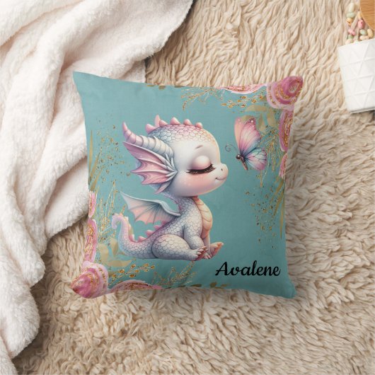 Roze Goud Bloemen Dragon Butterfly Girl Gift Kussen (Deken)