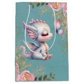 Roze Goud Bloemen Dragon Vlinder Meisje Baby showe Medium Cadeauzakje (Voorkant)