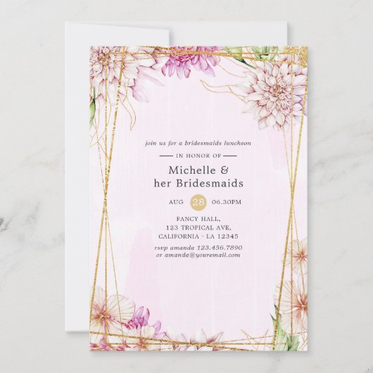 Roze & Goud Bloemen Geometrische Bruidsmeisjes Lun Kaart (Voorkant)