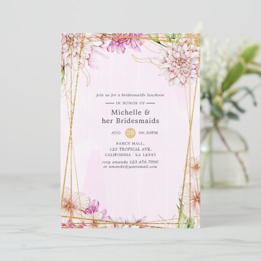 Roze & Goud Bloemen Geometrische Bruidsmeisjes Lun Kaart (Staand voorkant)