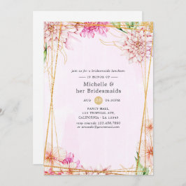 Roze & Goud Bloemen Geometrische Bruidsmeisjes Lun Kaart