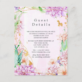 Roze & Goud Bloemen Geometrische Bruiloft Gast Det Informatiekaartje