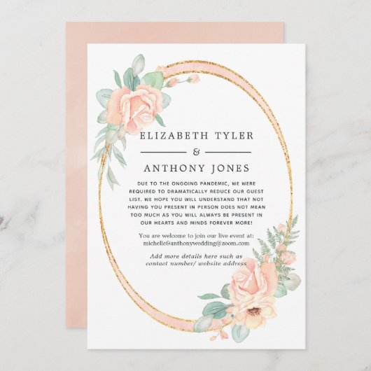 Roze & Goud Bloemen Geometrische Verminderde Bruil Aankondiging (Voorkant / Achterkant)