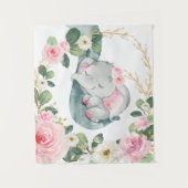 Roze Goud Bloemen Groen Olifant Baby Kwekerij Wandkleed (Voorkant)