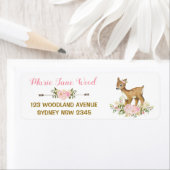 Roze Goud Bloemen Herten Baby shower Adreslabel Etiket (Insitu)