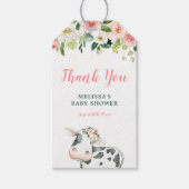 Roze Goud Bloemen Koe Meisje Baby shower Dank u Cadeaulabel (Voorkant)