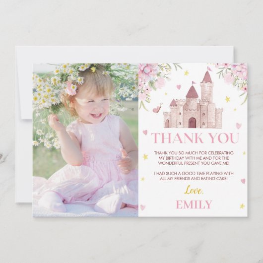 Roze Goud Bloemen Kroon Prinses Verjaardag Dank u Bedankkaart (Voorkant)