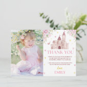 Roze Goud Bloemen Kroon Prinses Verjaardag Dank u Bedankkaart (Staand voorkant)