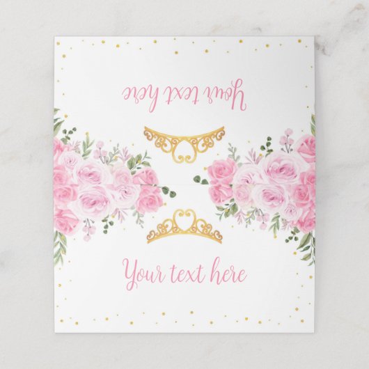 Roze Goud Bloemen Kroon Prinses Verjaardag Plaatskaartje (Buitenkant ongevouwen)