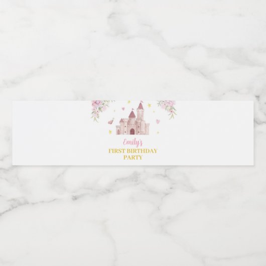 Roze Goud Bloemen Kroon Prinses Verjaardag Water B Waterfles Etiket (Enkel label)