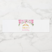 Roze Goud Bloemen Kroon Prinses Verjaardag Waterfles Etiket (Enkel label)