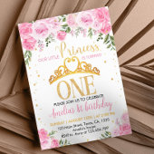 Roze Goud Bloemen Kroonprinses 1e Verjaardag Kaart