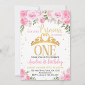 Roze Goud Bloemen Kroonprinses 1e Verjaardag Kaart (Voorkant)