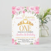 Roze Goud Bloemen Kroonprinses 1e Verjaardag Kaart (Staand voorkant)