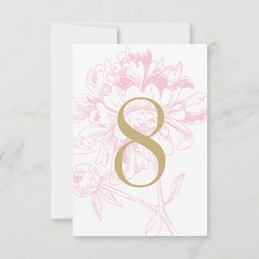 Roze Goud Bloemen Pioen Bruiloft Tafel Nummer Kaart (Achterkant)