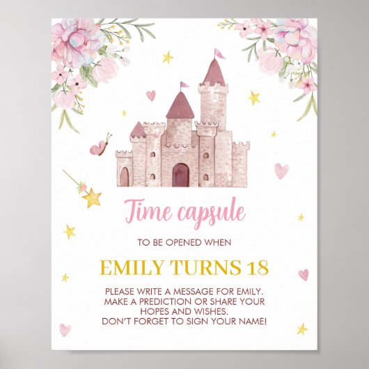 Roze Goud Bloemen Prinses Kroon Tijd Capsule Poste Poster (Voorkant)