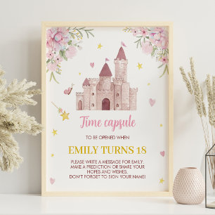 Roze Goud Bloemen Prinses Kroon Tijd Capsule Poste Poster
