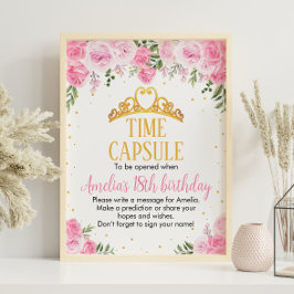Roze Goud Bloemen Prinses Kroon Tijd Capsule Poster