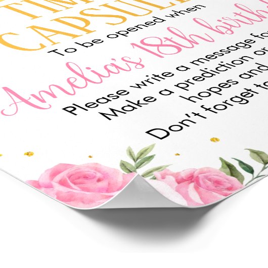 Roze Goud Bloemen Prinses Kroon Tijd Capsule Poster (Hoek)