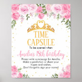 Roze Goud Bloemen Prinses Kroon Tijd Capsule Poster (Voorkant)