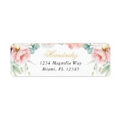 Roze & Goud Bloemen Quinceañera Retouradres Etiket (Voorkant)