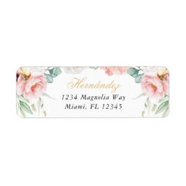 Roze & Goud Bloemen Quinceañera Retouradres Etiket