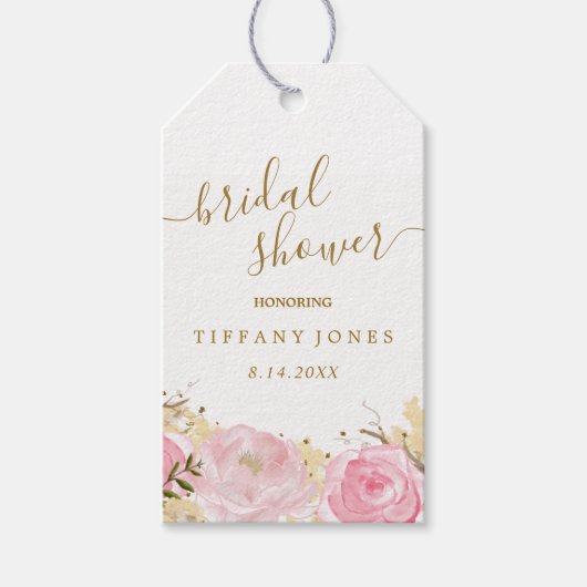 Roze Goud Bloemen Roos Waterverf Vrijgezellenfeest Cadeaulabel (Voorkant)