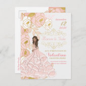 Roze Goud Bloemen Spaans Quincanera Save the Date Aankondigingskaart (Voorkant / Achterkant)