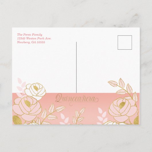 Roze Goud Bloemen Spaans Quincanera Save the Date Aankondigingskaart (Achterkant)