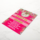 Roze Goud Bloemen Sweet 16 Party Foto Folie Uitnodiging (Gedraaid)