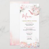Roze Goud Bloemen Tea Party Vrijgezellenfeest Menu (Voorkant / Achterkant)