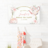 Roze Goud Bloemen Vrijgezellenfeest Tea Party Groo Spandoek (Insitu)