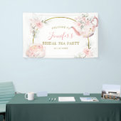 Roze Goud Bloemen Vrijgezellenfeest Tea Party Groo Spandoek (Beurs)