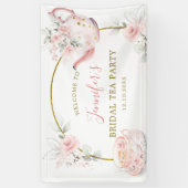 Roze Goud Bloemen Vrijgezellenfeest Tea Party Groo Spandoek (Verticaal)