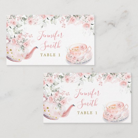 Roze Goud Bloemen Vrijgezellenfeest Tea Party Plaatskaartje (Voorkant / Achterkant)