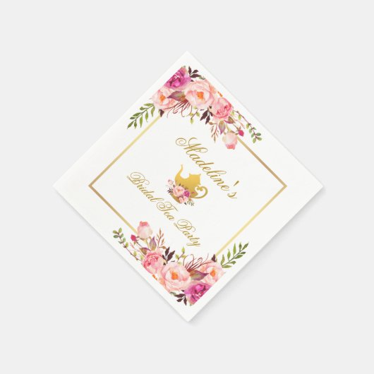 Roze Goud Bloemen Vrijgezellenfeest Tea Party Servet (Hoek)
